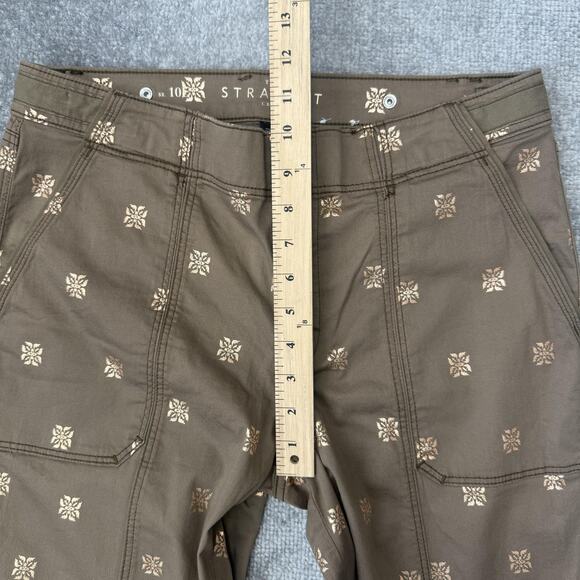 White House Black Market Pants Womens 10L Straight Crop Brown Metallic Print - Picture 9 of 13